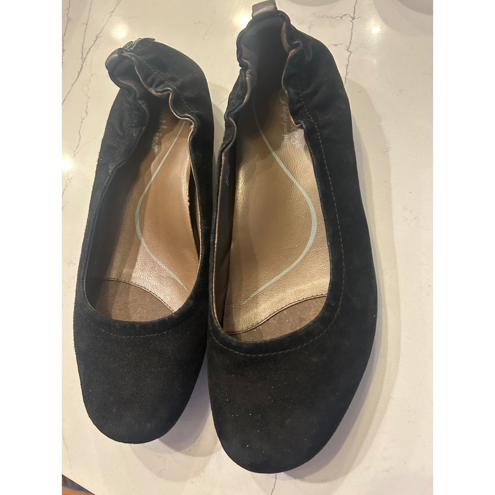 Earthies tolo Ballet Flats Black Suede Leather Elasticized Comfort Slip On Shoes